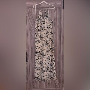 Floral Black and White Women's Silk Jumpsuit